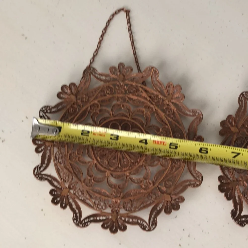 Vintage Rare Mid Century Albanian Handcrafted Copper Wall Art Filigree Decor Set